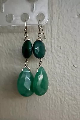 Large Water Drop Green Jade Colored Earrings • $34.74