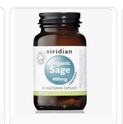 Viridian Organic Sage 400mg 30 Vegetarian Capsules • £5