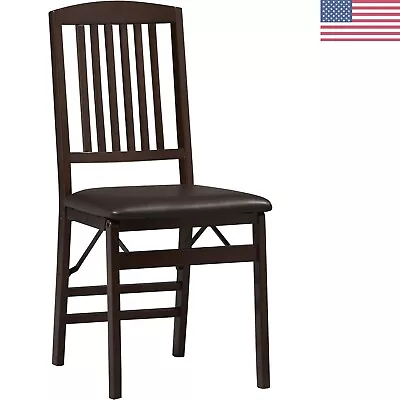 Mission Back Folding Chairs - Set Of 2 - Brown - Wipe Clean Faux Leather Seat • $231.99