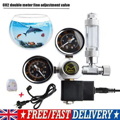 Dual Gauge CO2 Pressure Regulator Bubble Counter Solenoid Valve Aquarium System • £39.87