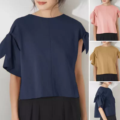 ZANZEA Women Bowknot Short Sleeve T-shirt Tops Casual Loose Tee Shirts Blouse • $27.49