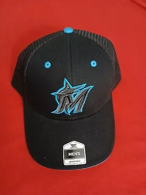 Miami Marlins Men's Trucker Style Hat Snapback Black Logo Blue Outline • $25