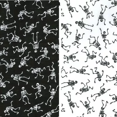 Polycotton Fabric Dancing Skeletons Halloween Skulls Spooky Day Of The Dead • £2.70