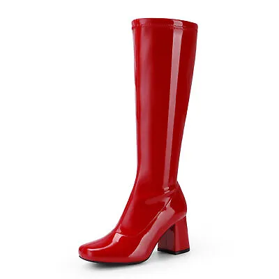 Women Gogo Boots Chunky Block Heel Square Toe Knee High Boots • $37.99