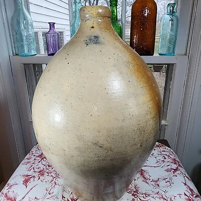 Antique Primitive Salt Glazed Stoneware  HUDSON RIVER VALLEY 2 GALLON  OVOID Jug • $169