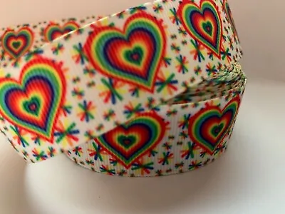 Grosgrain Rainbow Heart Colourful Ribbon 25mm 1  • £1.99