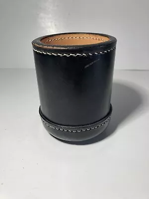 Vintage Black Painted Leather Stitched Dice Cup  4” X 3 3/4” • $29.99