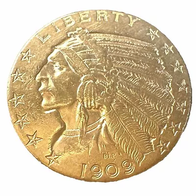 Au 1909 D Gold United States $5 Dollar Indian Head Half Eagle Coin Low Survival • $698.47