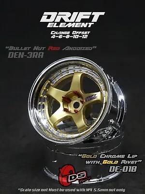 1:10 RC Wheels Rim Set 2pc Adjustable Offset - DS Racing Drift Elements DE-018 • £14.50