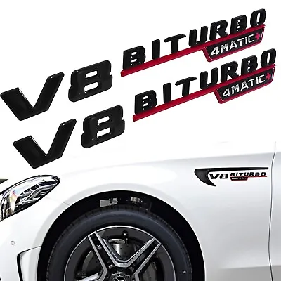 2PCS V8 BiTurbo 4Matic+ Emblems Fender Black Red Badges For AMG CL63 E63 CLS SLK • $14.99