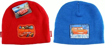 2x DISNEY Pixar Knitted BEANIE HAT Lightning McQueen CARS 2 Boys Girls BLUE RED • £8.99