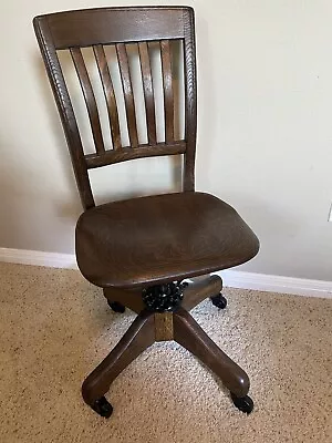 Antique Quartersawn Oak Wood Swivel Chair Office/banker Milwaukee Chair Co 1930s • $495