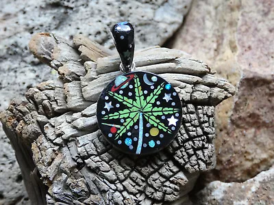 Weed Marijuana Galaxy Night Sterling Silver 925 Gemstone Micro Inlay Pendant P20 • $79.95