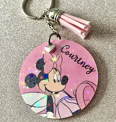 Minnie Mouse! Disney Inspired Personalised Keyring. Handmade! Sparkly! Gift! • £4.09