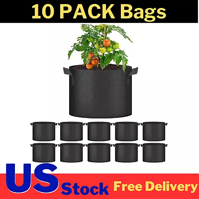 10 Pack Fabric Grow Pots Round Aeration Plant Pots Grow Bags 3-5-7-10 Gallon Bag • $12.91