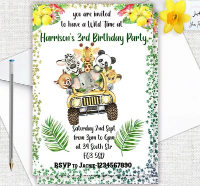 Personalised Safari Wild Jungle Animals Birthday Party Invitations Invites  • £6.99