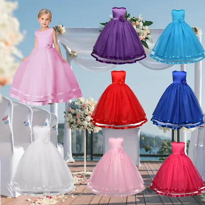 £12.98 • Buy Girls Princess Dresses Wedding Party Bridesmaid Flower Formal Gown Girls Dress