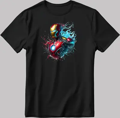 Iron Man Marvel Avengers Short Sleeve White-Black Men's / Women's T Shirt N500 • £10