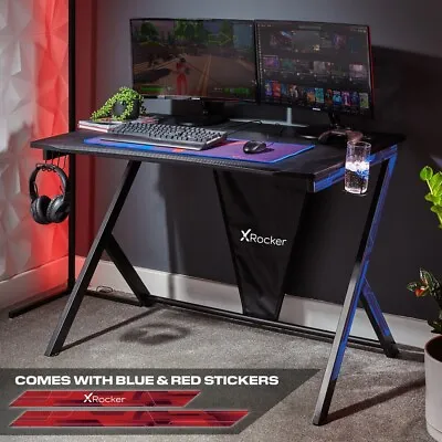 X ROCKER Ocelot PC Gaming Desk 115cm Computer Table Cup Holder & FREE Mousepad • £124.99