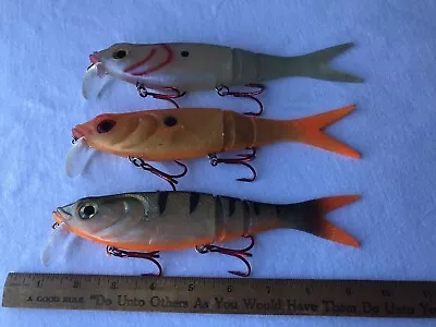 Three 8” Storm Kickin Minnow Big Bass/ Musky/Pike Baits. • $22.99