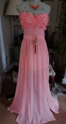 Beautiful Coral/Pink Floaty Chiffon Resort RIVER ISLAND Holiday Dress Size 12 £7 • £7