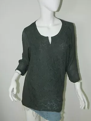 Monoreno Shirt Gray Embroidered Lightweight Cotton Boho Chic Tunic • $16.99