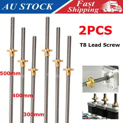 2PCS T8/8mm Stainless Steel Trapezoidal Lead Screw Rod +Brass Nut For 3D Printer • $22.19