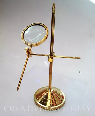 Solid Brass Desktop Magnifying Glass Vintage Adjustable Stand Magnifier Gifts • $28.48