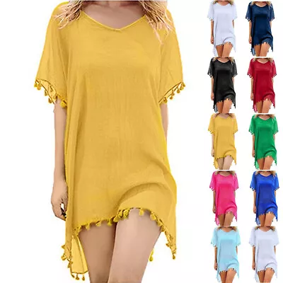 $17.75 • Buy Women Loose Beach Swim Cover Up Summer Dress Bikini Swimwear Kaftan Blouse Tops