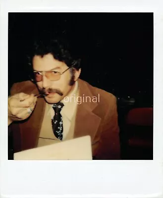 1980s Photo 3.5x4.25 Man With Mustache Sunglasses Eating E28 #9 • $3.50