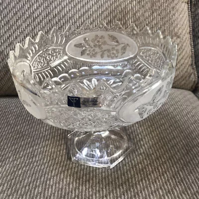 Crystal Zajecar Footed Fruit Bowl Compote Trifle Flowers Wedding - Yugoslavia • $32