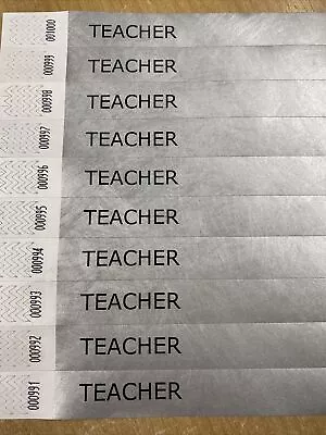 £1.49 • Buy 10 Silver Tyvek Wristbands With Teacher Print Schools Nurseries 