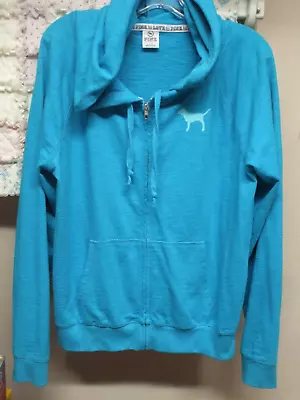 Victorias Secret Teal/Aqua Long Sleeve Zip Up Hoodie Jacket Women L Large NEW • $29.99