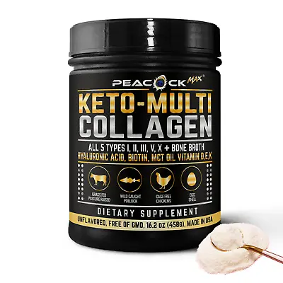 Keto Collagen Powder 5 Type Bone Broth Unflavored Hyaluronic Acid MCT Vitamin DK • $25.99