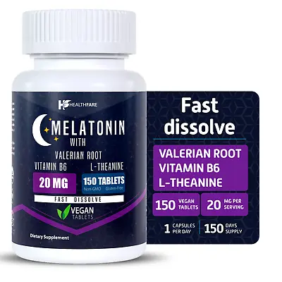 Healthfare Melatonin 20mg 150 Tabs With L-Theanine Valerian Root & Vitamin B6 • $9.99