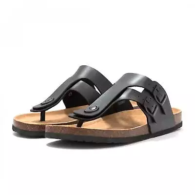 Brave Soul Pentle Black Faux Leather Toe Post Sandals • £20