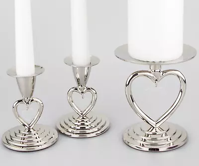 Wedding Unity Candle Holders With A Single Heart Stem Set Of 3 • £19.99