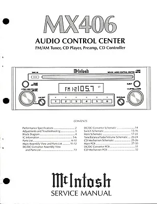McIntosh MX406 Head Unit Car Audio Service Manual PDF • $39