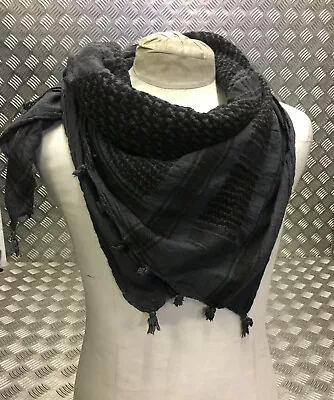 100% Cotton Shemagh / Arab Scarf / Pashmina / Wrap/Sarong Subdued Grey/Black NEW • £10.99