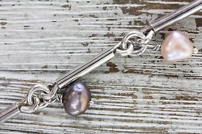 Vintage Pearl Bead Sterling Silver 925 7  Bracelet Chain Link Toggle Designer • $60