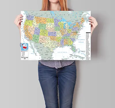 Laminated United States Usa Map Poster Wall Art A1 A2 A3 A4 • £9.99