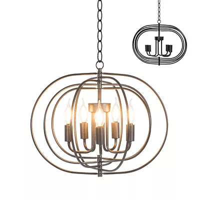 16  5-Light Metal Pendant Chandelier W/ Iron Chain Pivoting Interlocking Rings • $49.99