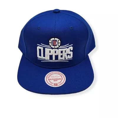 Mitchell & Ness Los Angeles Clippers Block Script Blue Adjustable Snapback Hat • $36.99