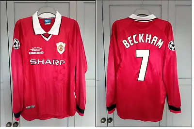 Man United Shirt 1999 Champions League Munich 1998 Beckham 7 Long Sleeve Medium • £35
