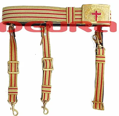 KNIGHTS TEMPLAR GOLDEN & RED Sword Belt & Buckle For Sir Knight Waist Size 40 • $69.99