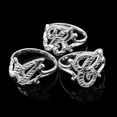 Sterling Silver Sparkle-Cut Letter Initial Script Ring • $24.99