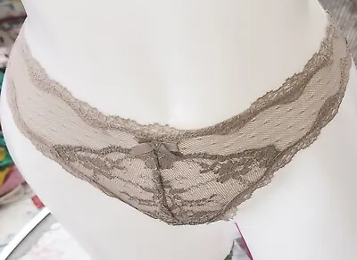 Victorias Secret L Taupe 👶 Baby Soft Embroidered Lace Thong Panty New Vintage  • $32.99