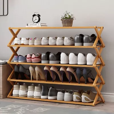 Folded Multi Layer Shoes Rack Tiers Bamboo Bench Storage Shelf Stand Organizer • £17.99