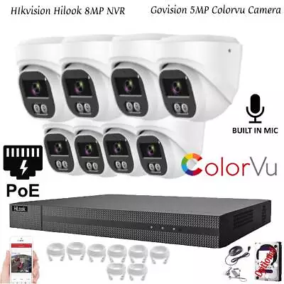 Hikvision 8mp Colorvu Poe Cctv System 5mp Ip Camera Audio Mic Outdoor Nvr Kit • £142.21