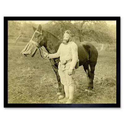 Vintage War Wwi Uk Gas Mask Soldier Horse Cavalry Weird 12X16 Inch Framed Print • $18.14